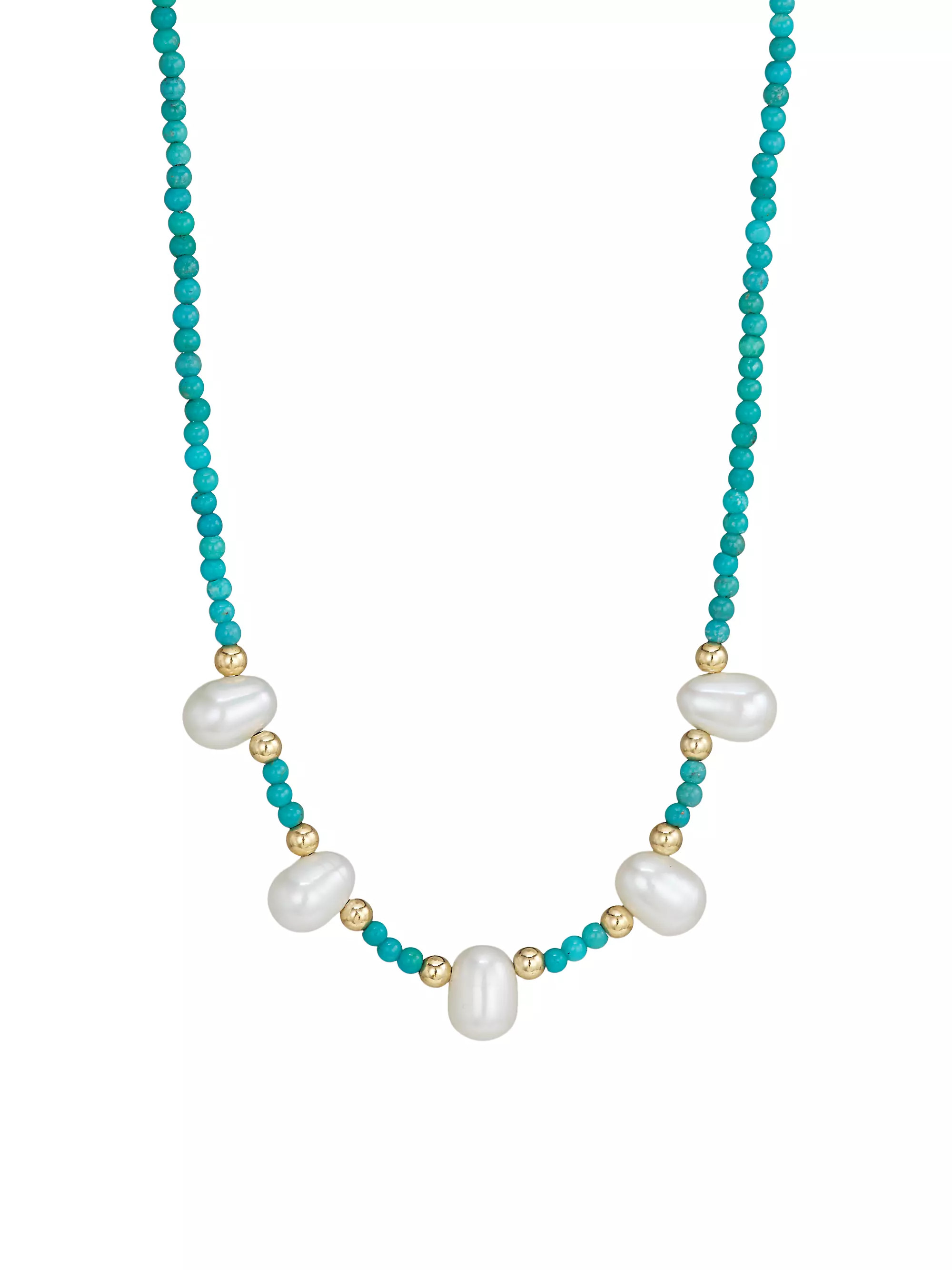 Nevada 14K Yellow Gold, Turquoise & 6x8MM Pearl Beaded Necklace | Saks Fifth Avenue