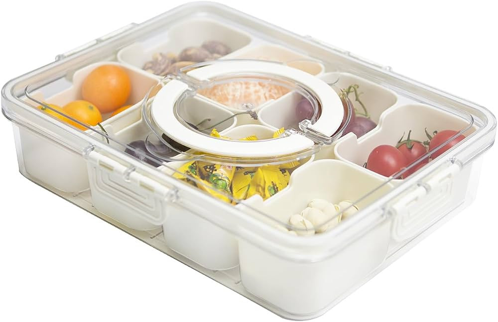 Divided Serving Tray with Lid and Handle - 8 Compartment Snack Organizer, Clear Plastic Food Cont... | Amazon (US)