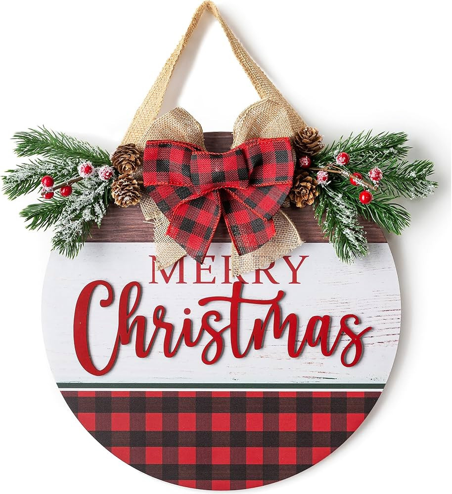 3D Christmas Sign for Front Door Rustic Decorations - Walasis Porch Merry Christmas Wreath Hanger... | Amazon (US)