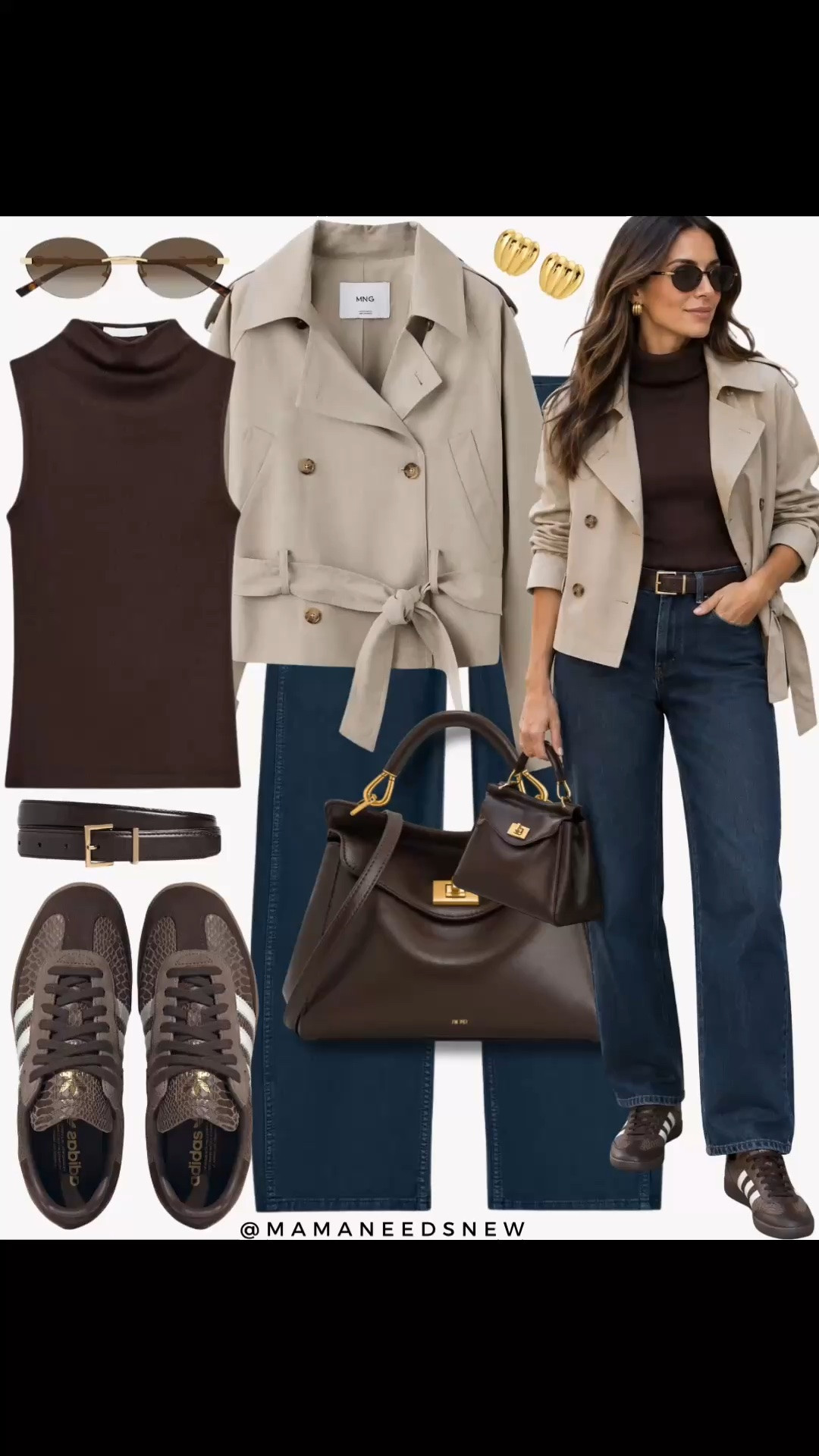 Early fall outfit with crop trench coat, jeans, knit mock neck top, sneakers, top handle bag

#LTKootd #LTKSeasonal #LTKSaleAlert