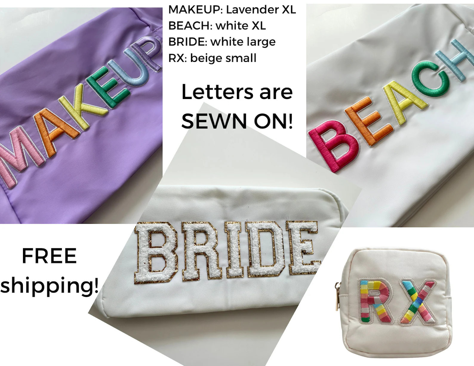 SEWN ON letters Nylon bag make up pouch cosmetic bag - bag for patches - bridesmaids gift - perso... | Etsy (US)