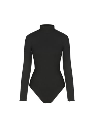CIDER Long Sleeve Body Suits for Women - Mock Turtleneck Solid Going Out Tops Stretchy Bodysuit Jumpsuit Winter 2024: Black, L | Amazon (US)