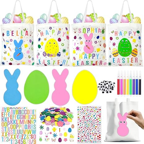 HejVulkan Personalized Easter Canvas Tote Bags, DIY Easter Egg Hunt Bags with Foam Stickers and C... | Amazon (US)