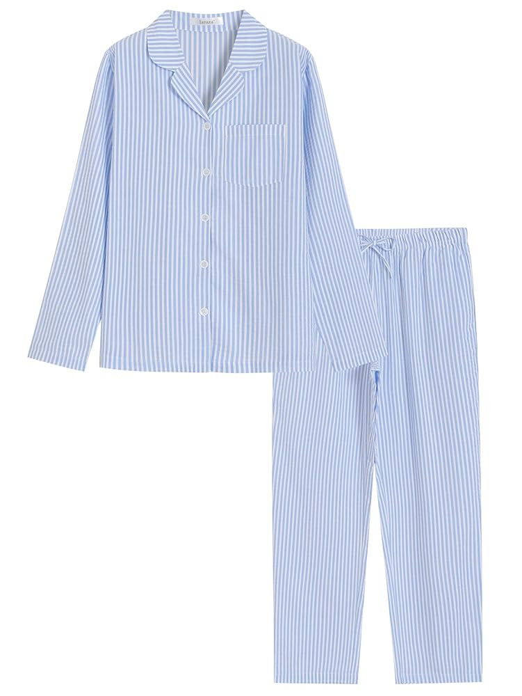 Latuza Women's Cotton Long Sleeve Pajama Set Seersucker Button Down Pj Set | Amazon (US)