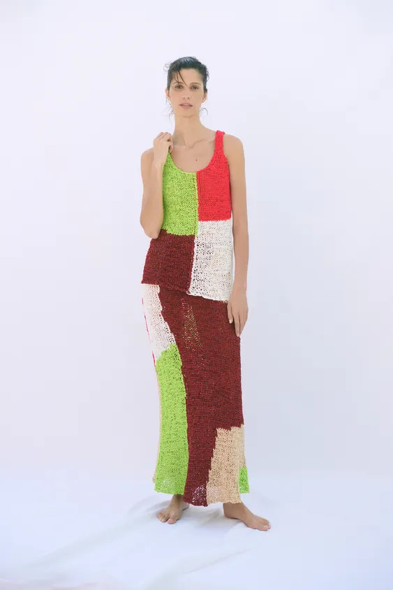 COLOUR BLOCK KNIT MIDI SKIRT | Zara UK