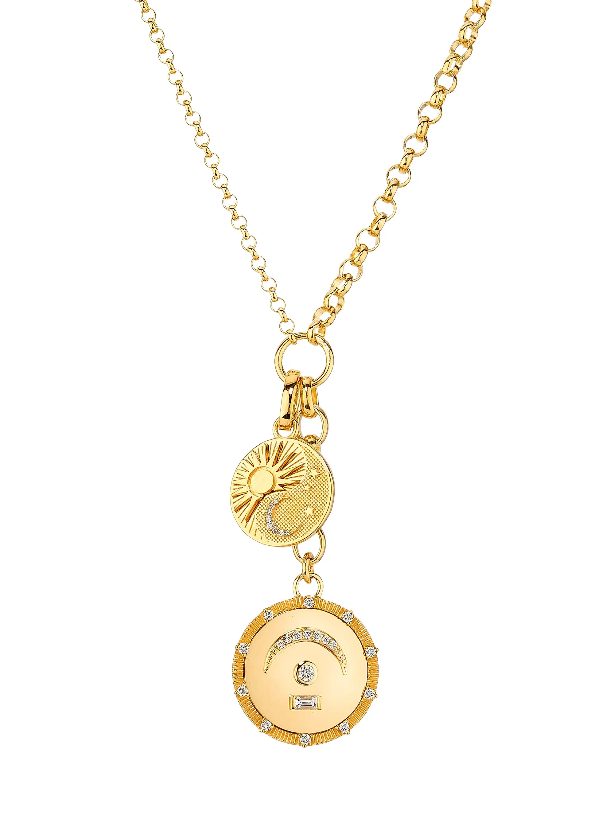 Internal Compass Balance & Pause 18K Yellow Gold & 0.24 TCW Diamond Medallion Necklace | Saks Fifth Avenue