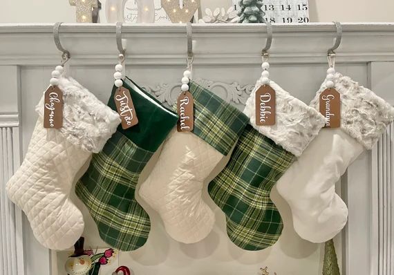 Plaid Stockings. Green Plaid Stockings. Ivory Stockings. | Etsy | Etsy (US)