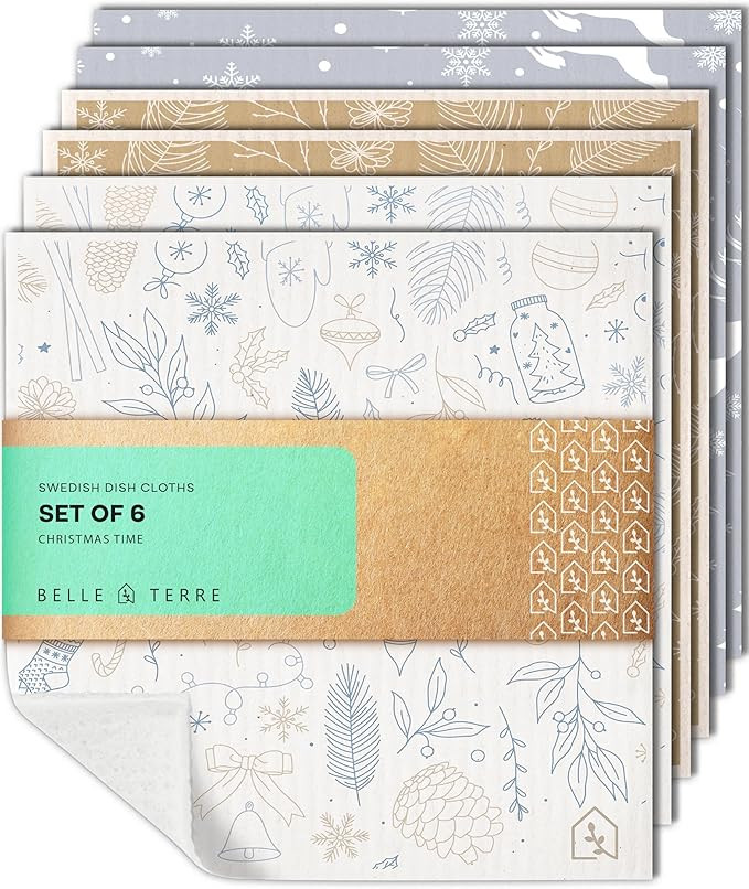 Swedish Dish Cloths for Kitchen - Reusable Cellulose & Cotton Kitchen Cloth Towels - Absorbent Di... | Amazon (US)