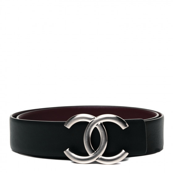 CHANEL Calfskin CC Reversible Belt 75 30 Black Burgundy | Fashionphile