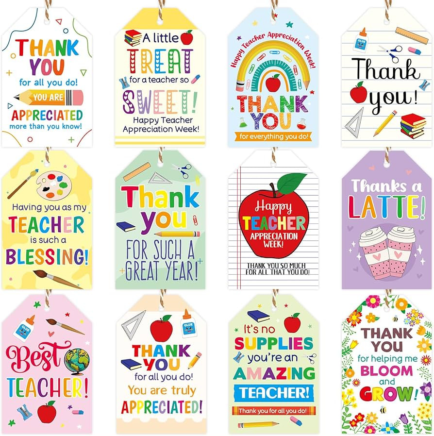 60pcs Thank You Teachers Tags with String Gifts Hanging Tags Labels Happy Teachers Appreciation W... | Amazon (US)