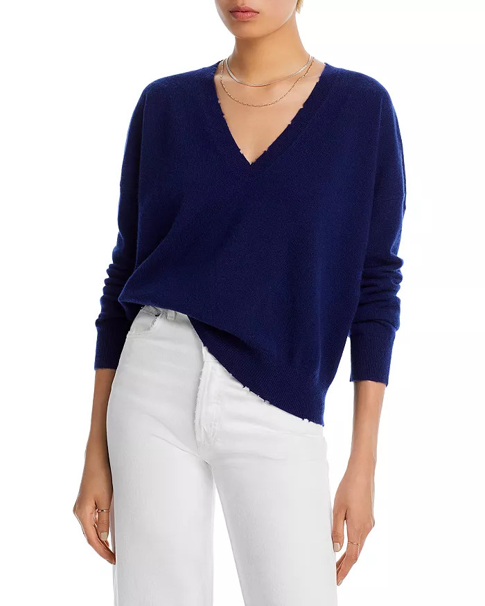 Distressed V-Neck Cashmere Sweater - 100% Exclusive | Bloomingdale's (US)