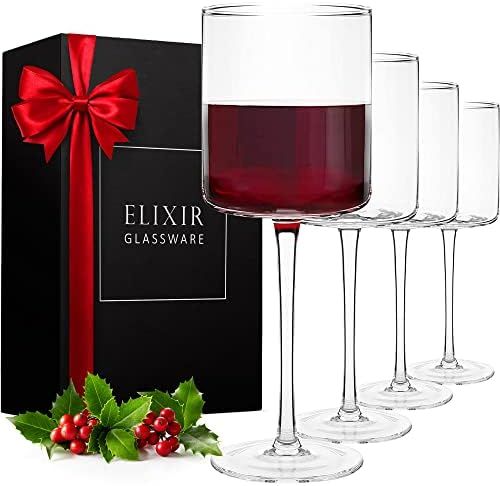 Square Red Wine Glasses Set of 4 - Hand Blown Edge Wine Glasses - Modern Flat Bottom Wine Glasses... | Amazon (US)
