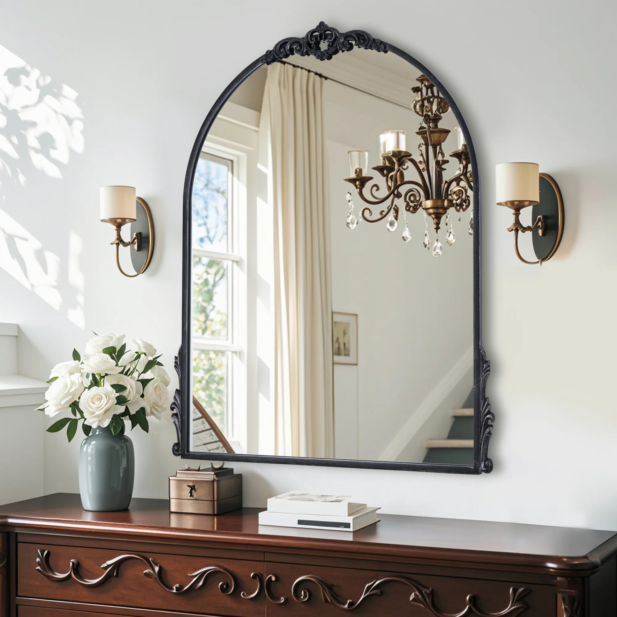 36''x30'' Baroque Black Arch Decorative Wall Mirror For Living Room&Bedroom | Wayfair North America
