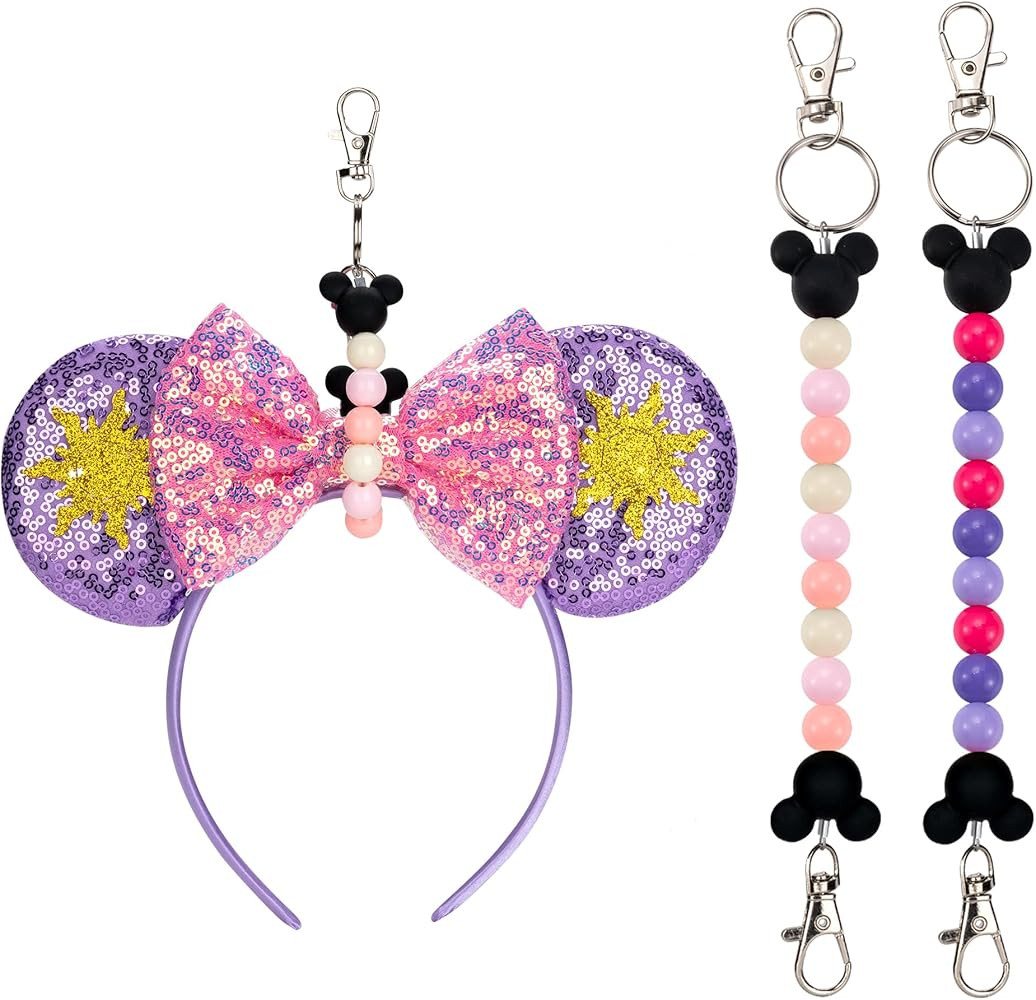 2Pcs Mouse Ear Holder for Backpack Beaded Lanyard Keychain Park Trip Essentials Headband Hanging ... | Amazon (US)