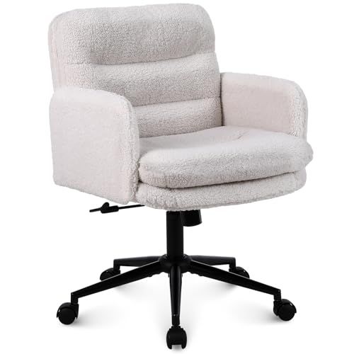 Youhauchair Adjustable Height Home Office Chair, Modern Mid Back Computer Desk Chair with Wheels, Ergonomic Upholstered Swivel Chair, Cream | Amazon (US)