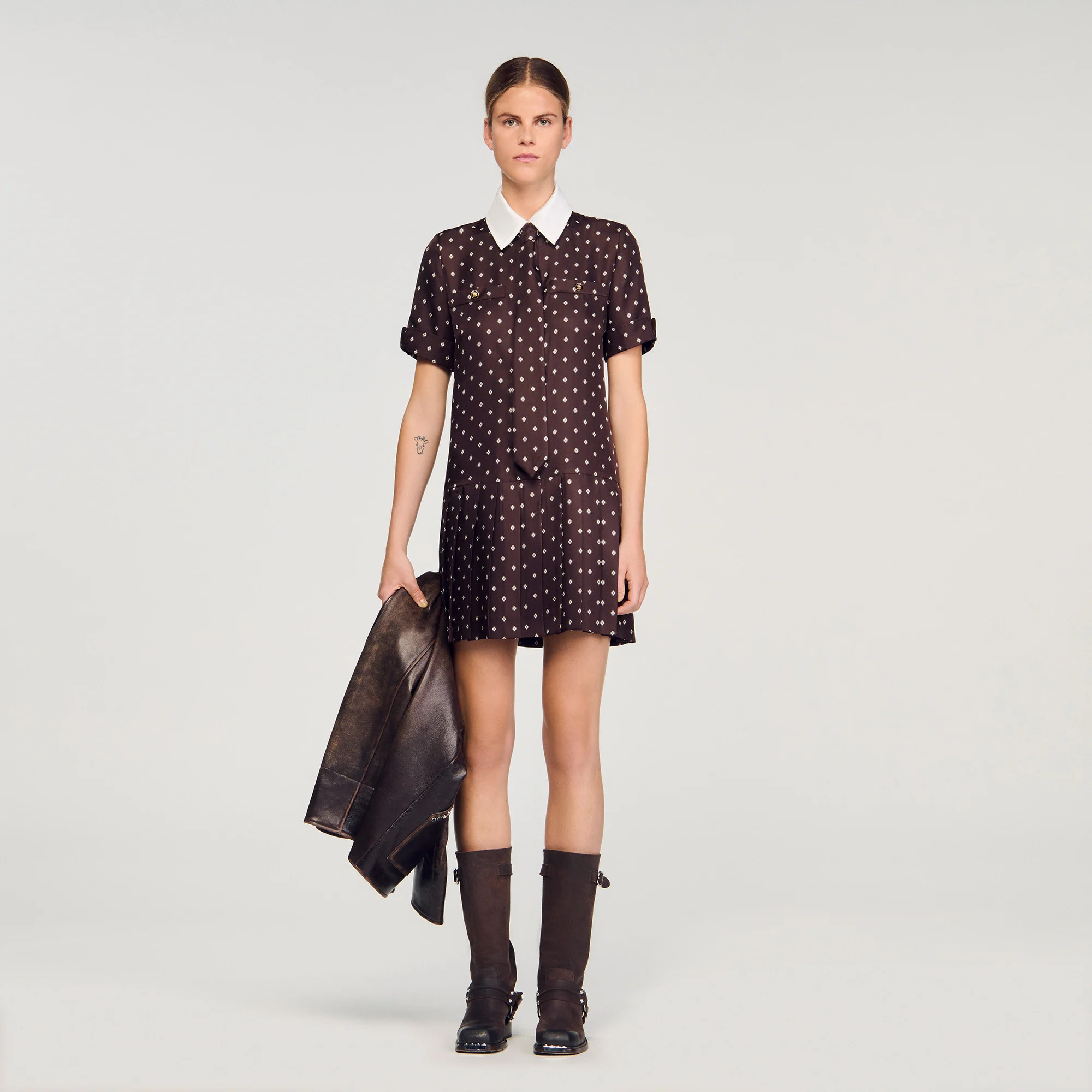 Printed satin-effect mini dress | Sandro US | Sandro-Paris US