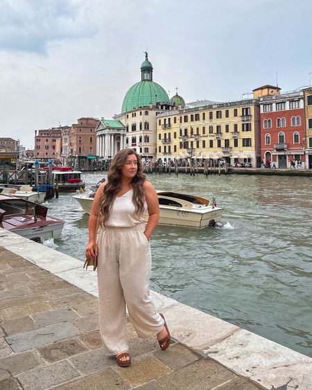 Feeling chic in my wide leg linen pants and white cami in Venice 😌 These platform sandals are THE BEST!! I walked miles and miles in them and my feet never hurt  

#LTKtravel #LTKcurves #LTKunder100