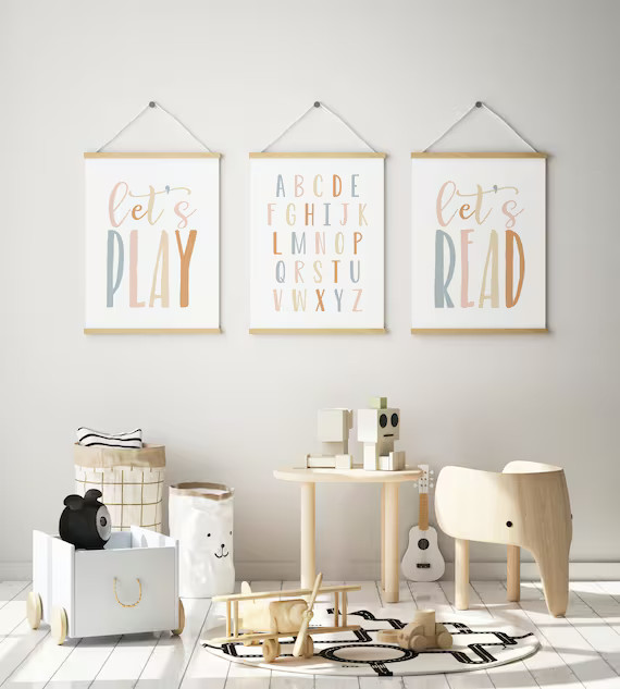 DIGITAL FILES, Set of 3 Playroom Prints, Playroom Decor, Let's Play Print, Let's Read Print, Alph... | Etsy (US)