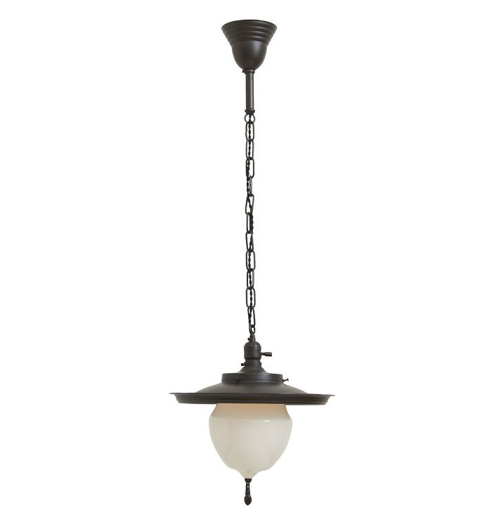 Statement Vintage Traditional Pendant with Metal Reflector and Opal Glass Shade w Finial | Rejuvenation