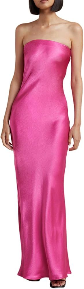 NUFIWI Women Sexy Spaghetti Strap Backless Maxi Dress Low Cut Long Tube Dress Slit Party Cocktail Sa | Amazon (US)