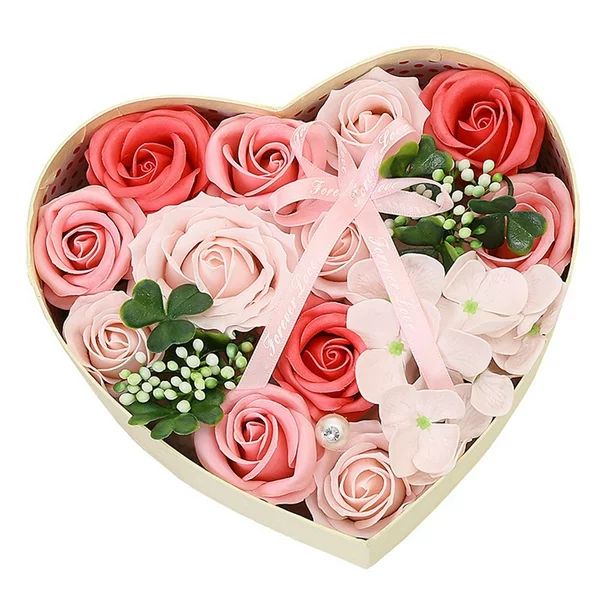 Sutorge Artificial Rose Soap Bouquet Wedding Valentine Heart Shape Gift Box - Walmart.com | Walmart (US)