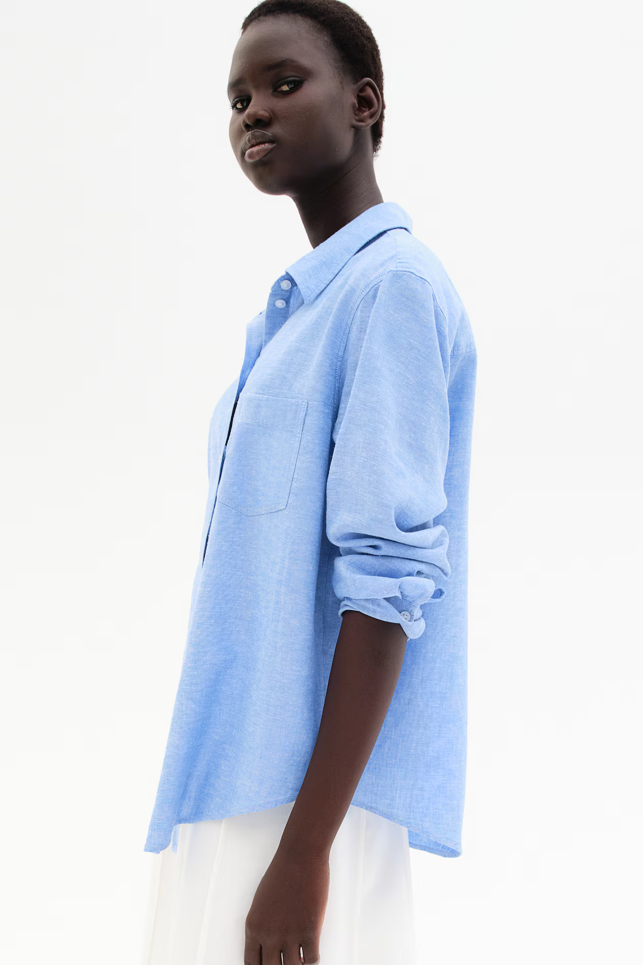 Linen-blend Shirt - Blue - Ladies | H&M US | H&M (US + CA)