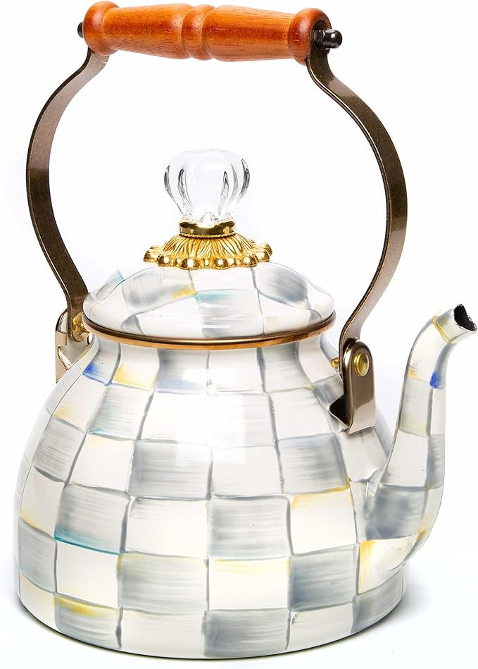 MACKENZIE-CHILDS Enamel Tea Kettle, Stylish Tea Kettle for Stovetop, Grey-and-White Sterling Chec... | Amazon (US)