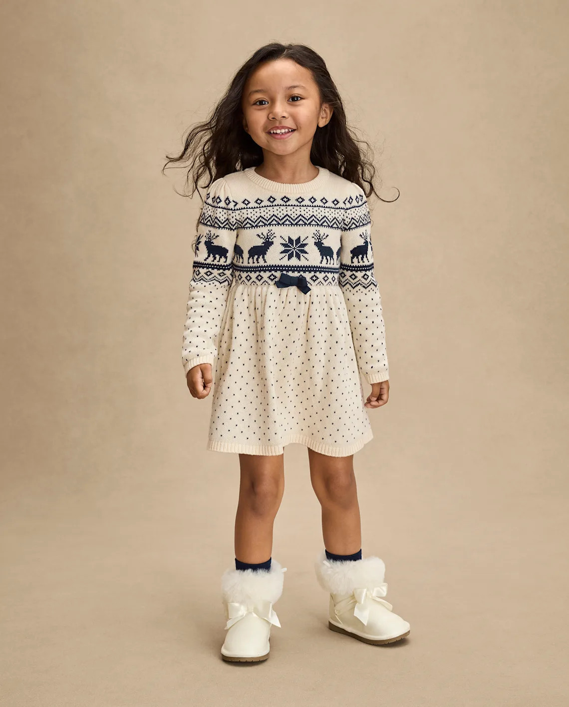 Girls Long Sleeve Reindeer Fairisle Sweater Dress - First Frost - CREAM | Gymboree | Gymboree