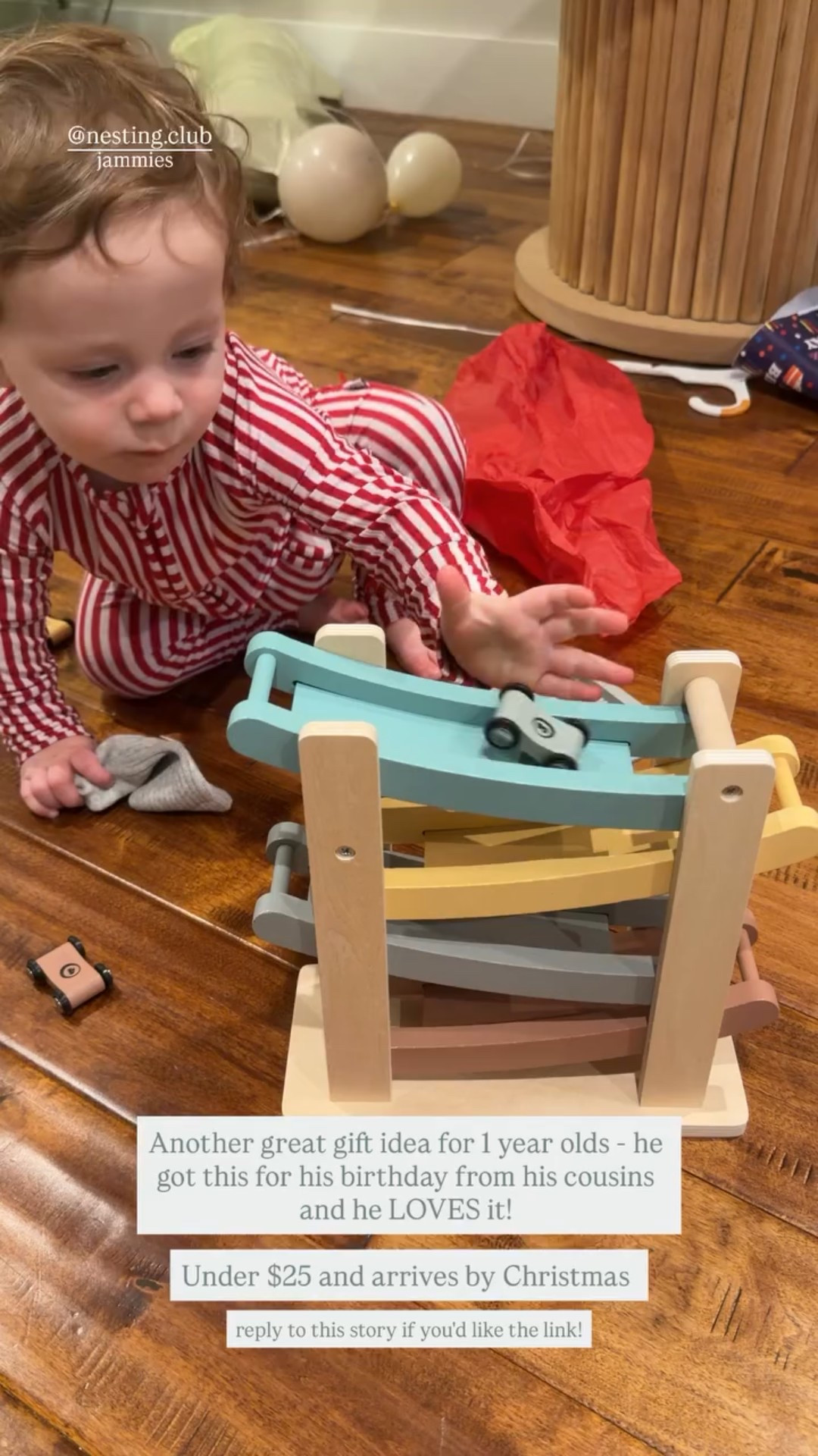 Another great gift idea for 1 year olds - he got this for his birthday from his cousins and he LOVES it! 

Under $25 and arrives by Christmas  reply to this story if you'd like the link! @nesting.club  jammies