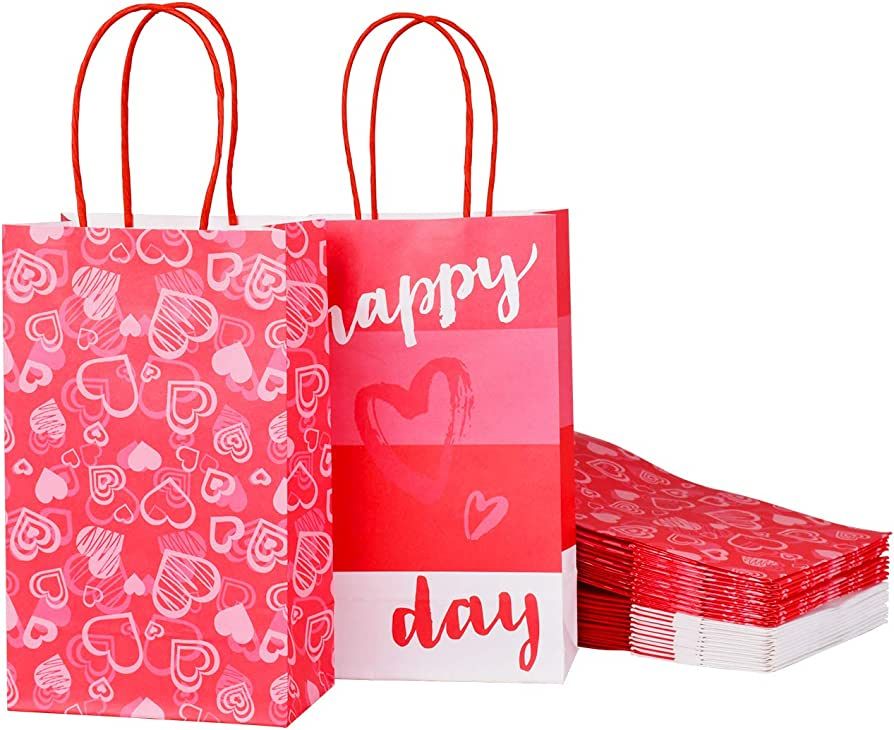 Gatherfun Hot Pink Heart Love Kraft Paper Gift Bags with handles for Valentine's Day, Weddings, E... | Amazon (US)