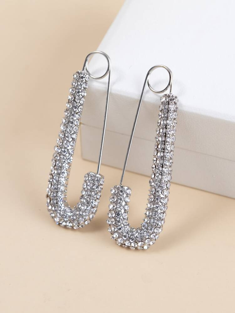 Rhinestone Decor Safety Pin Design Earrings | SHEIN