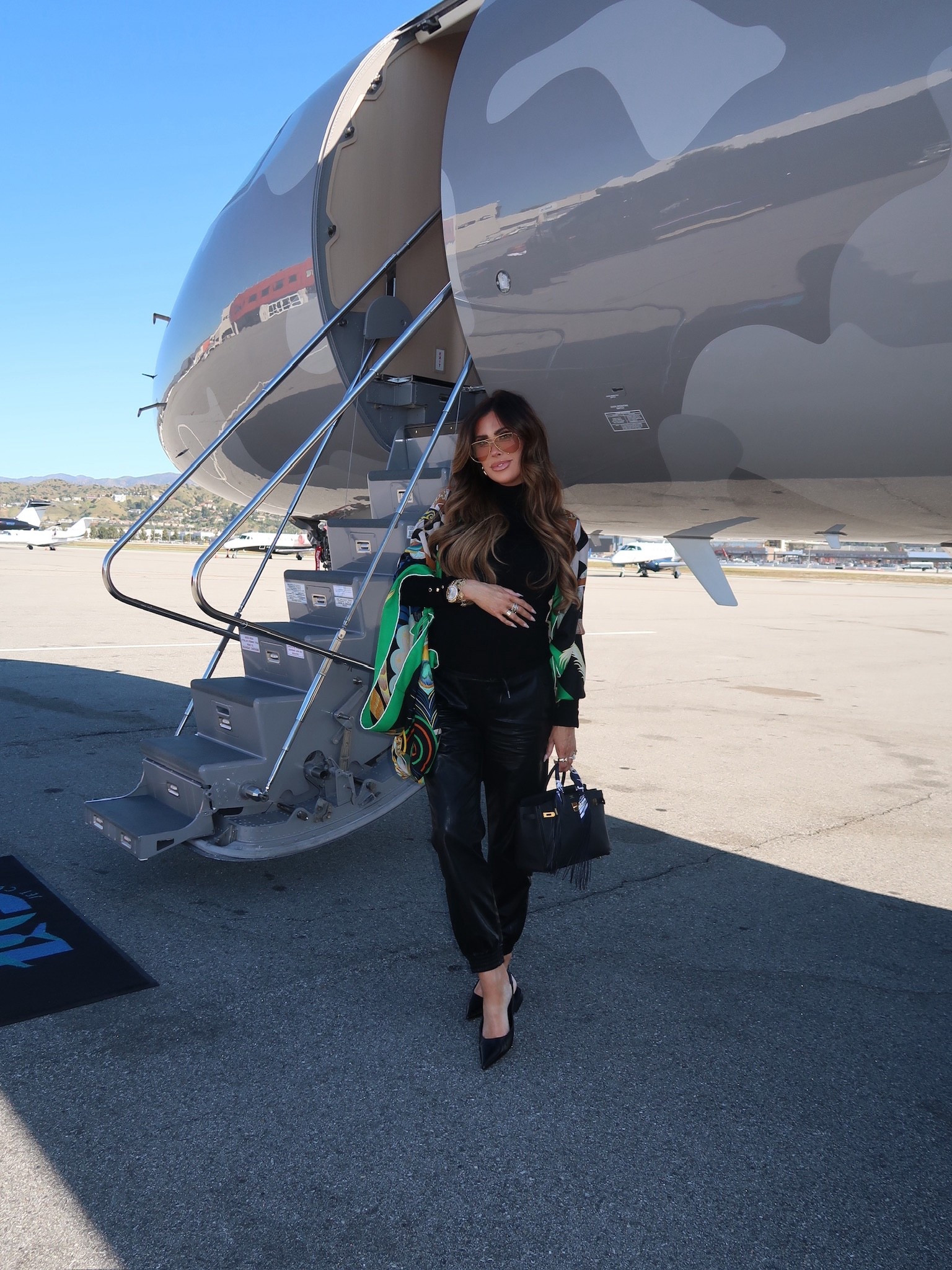 Wearing a size medium in both the black turtleneck and faux leather joggers! 

Travel Outfit, Plane, Black Faux Leather Joggers, Black Turtleneck, Hermes Flats, Hermes scarf, Emily Ann Gemma 

#LTKmomlife #LTKootd #LTKBump