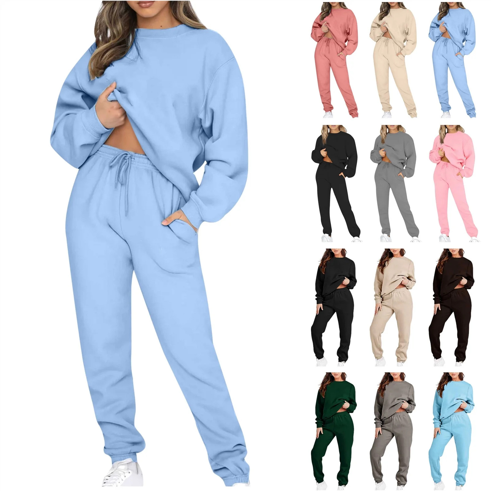 JURANMO 2 Piece Sweatsuit Sets for Women Joggers Sweatpants Pullover Sweatshirt Track Suits Solid... | Walmart (US)