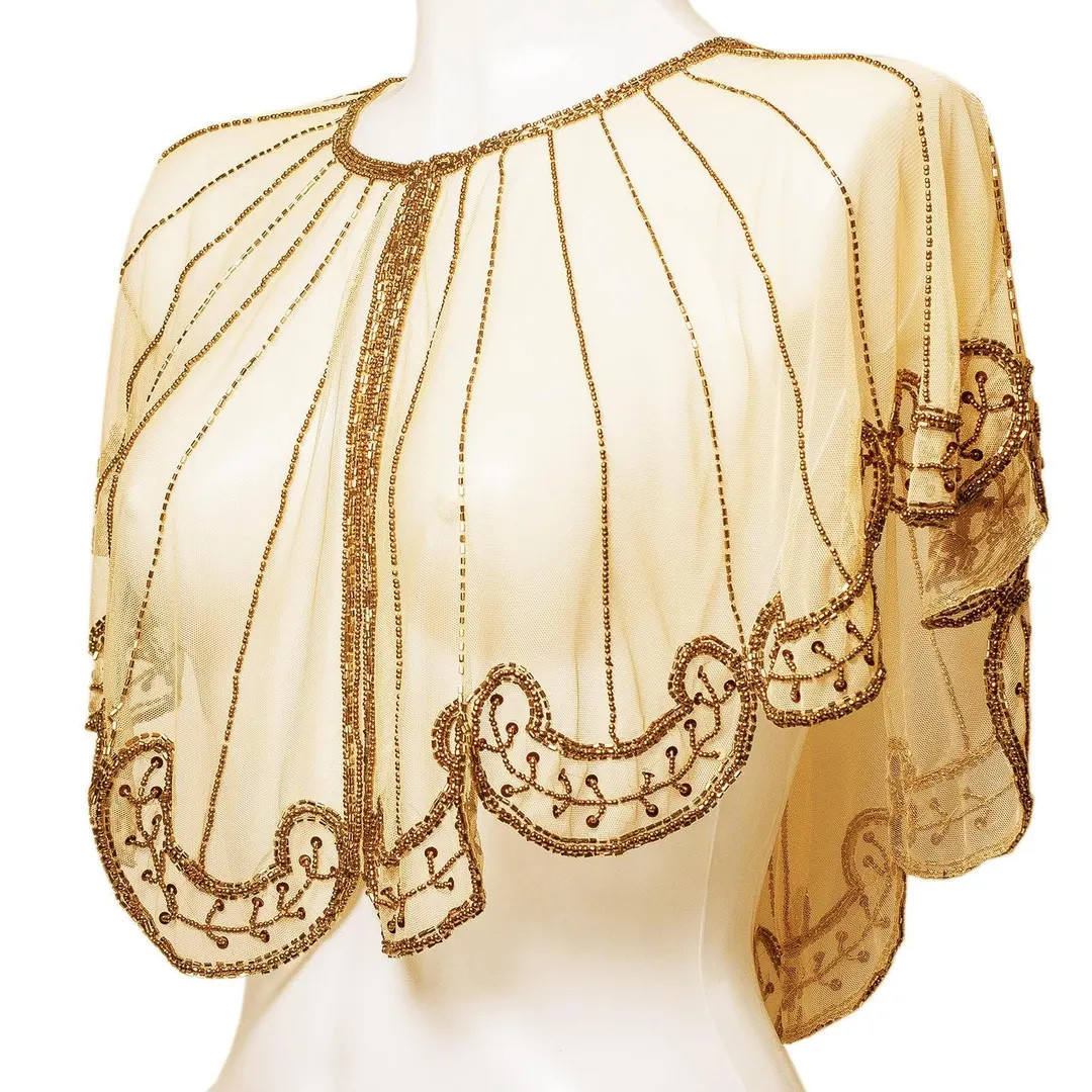 Gold Beaded Wedding Capelet - 1920s Inspired Mustard Shrug | Etsy (US)