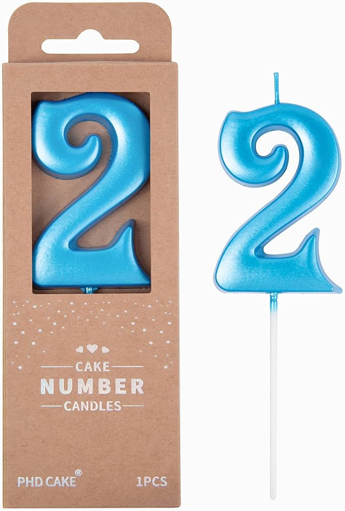 PHD CAKE 2.76 Inch Elegant Blue 2 Number Birthday Candles, Blue Number Candles, Cake Number Candl... | Amazon (US)