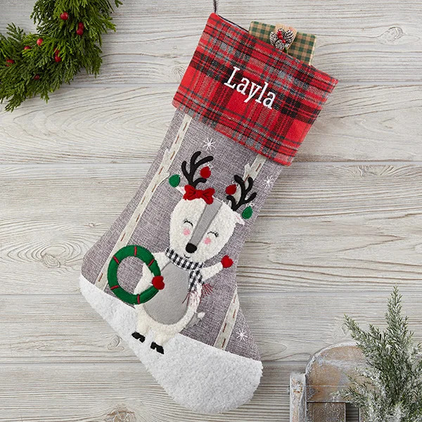 Deer Personalized Plaid Christmas Stocking | Personalization Mall