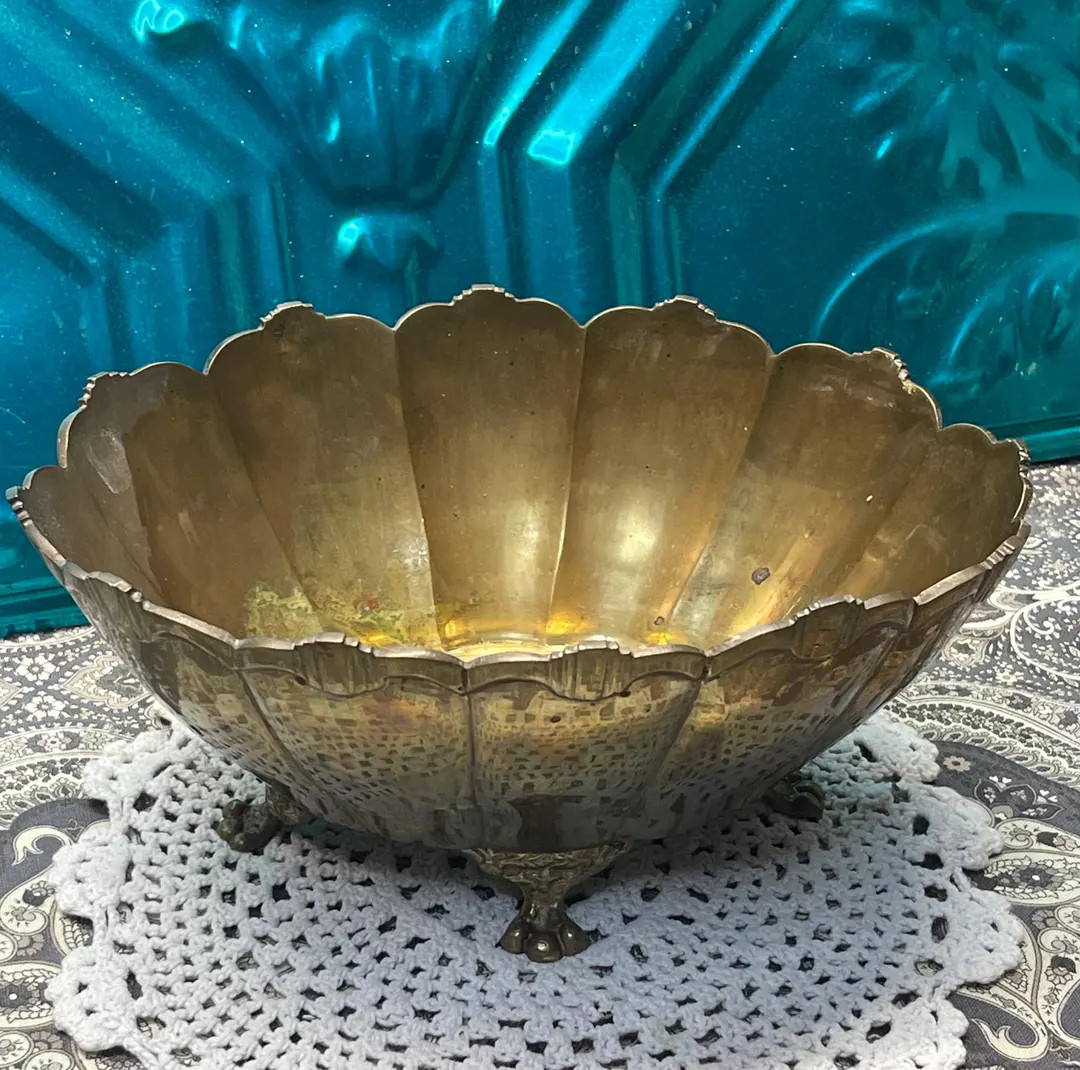 Vintage Heavy Ornate Paw Footed Brass Planter Bowl - Centerpiece- Aged - Etsy | Etsy (US)