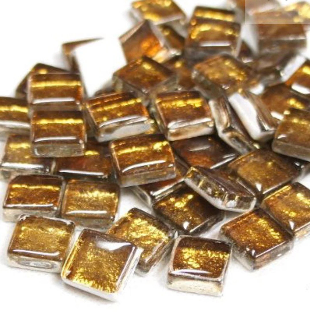 Mosaic Tiles 12mm Hand Made Warm Brass Luminescent Metallic Glass Mosaic Tiles (25pc)Mosaic Tiles... | Etsy (US)
