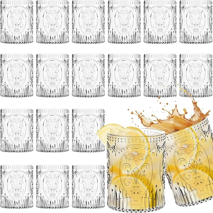 Qinyoung 24 Plastic Vintage Drinking Glasses 8.5oz Stemless Retro Embossed Wine Glasses Shatterpr... | Amazon (US)