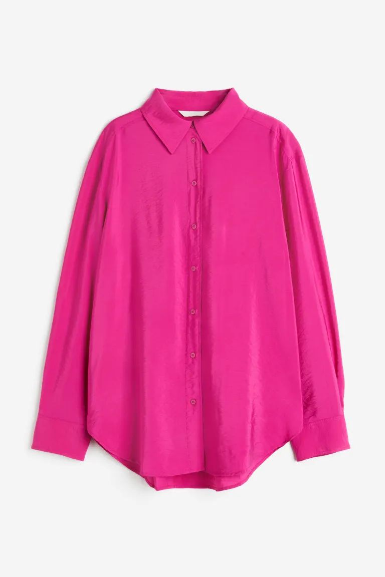 Crinkled Shirt - Bright pink - Ladies | H&M US | H&M (US + CA)