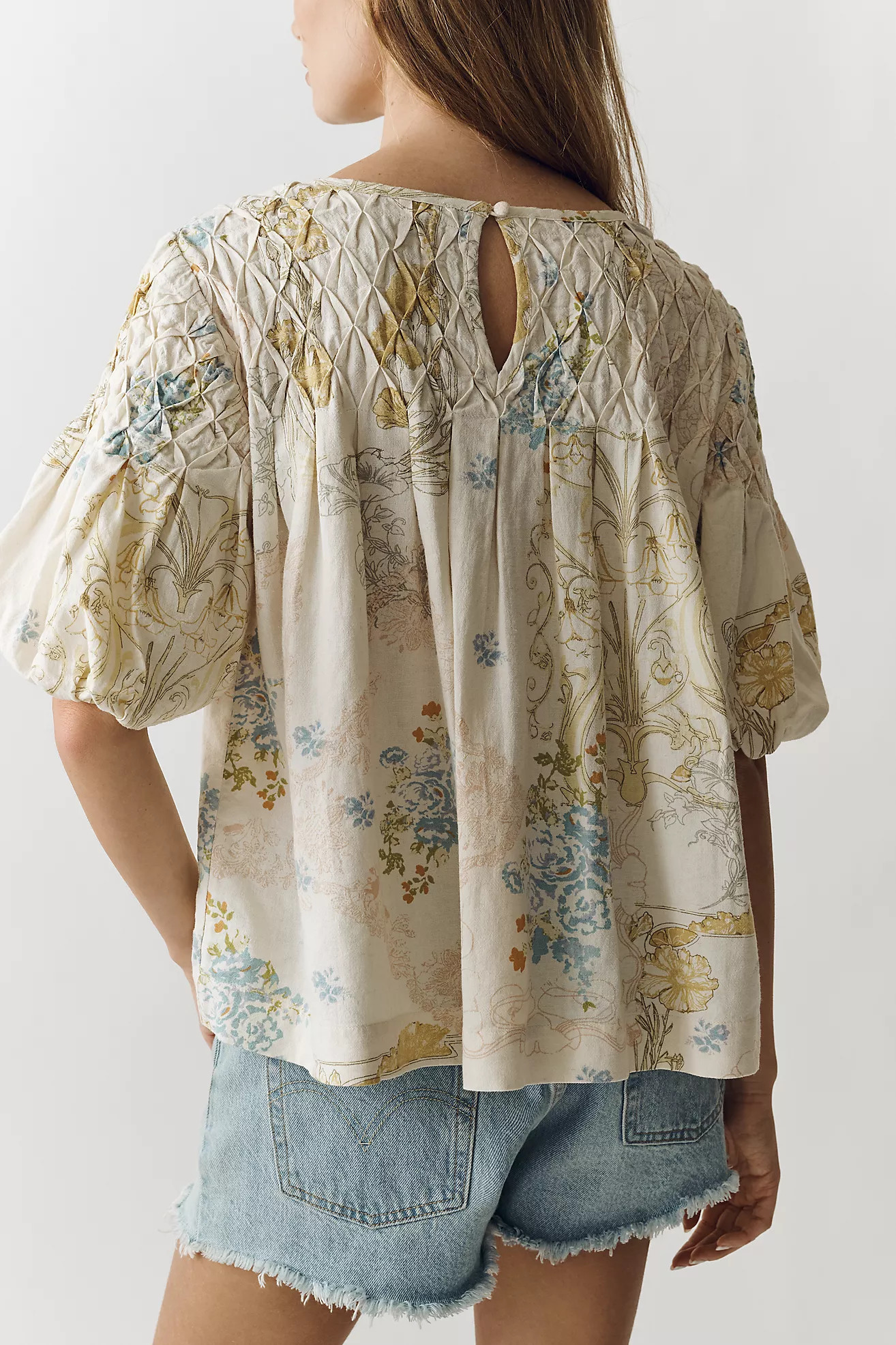 The Liza Puff-Sleeve Smocked Linen Top | Anthropologie (US)