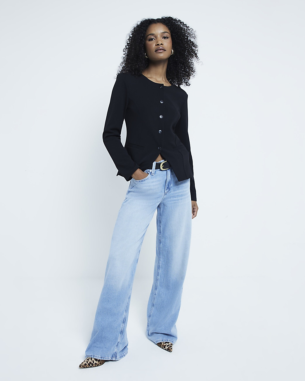 Black Tailored Buttoned Jacket | River Island (UK & IE)