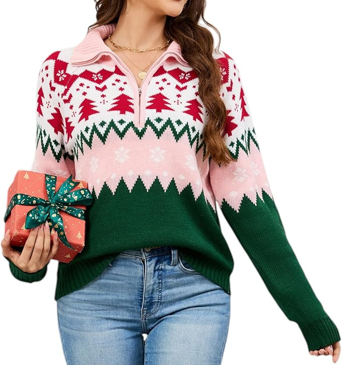 LUBOT Ugly Christmas Sweaters for Women Cute Funny Tacky Holiday Parties Knitted Xmas Sweater | Amazon (US)