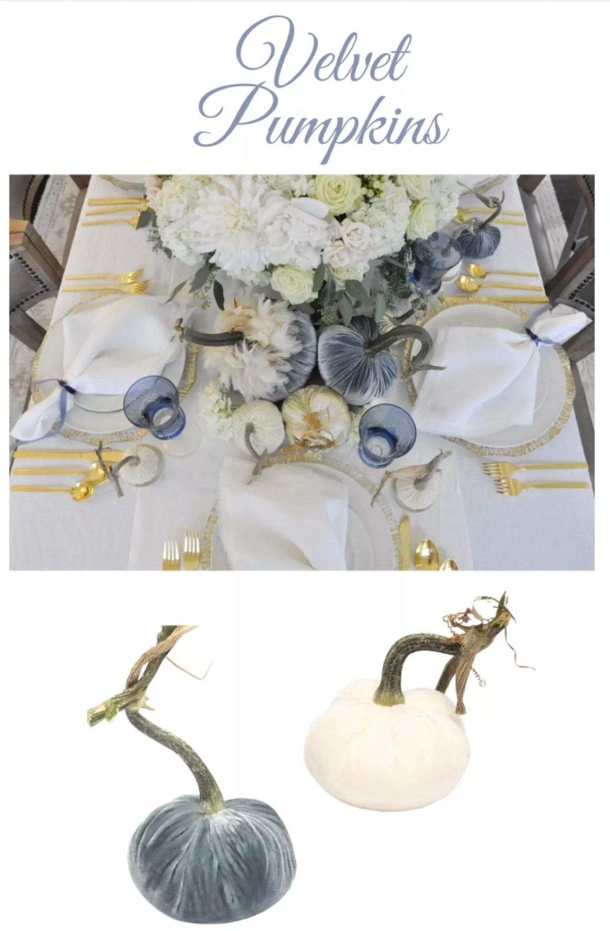 Blue and white velvet pumpkins 

#LTKHome