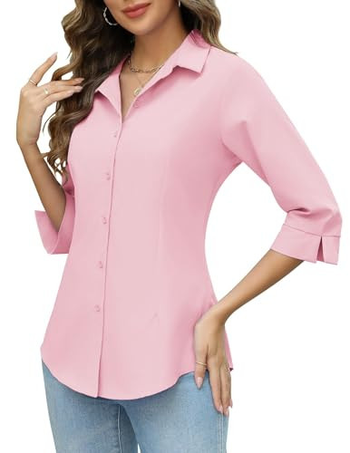 HOTOUCH 3/4 Sleeve Button Down-Up Shirt Women Formal Pink Dress Shirts | Amazon (US)