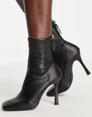 Missguided heeled ankle boots with square toe in black faux leather | ASOS (Global)