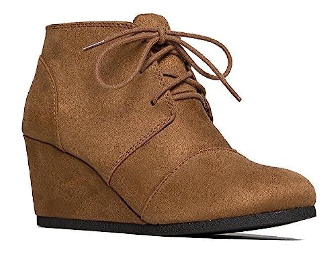 J. Adams Wedge Ankle Boot - Low Heel Bootie - Casual Comfortable Lace up Heel - Fashion Short Heeled | Amazon (US)