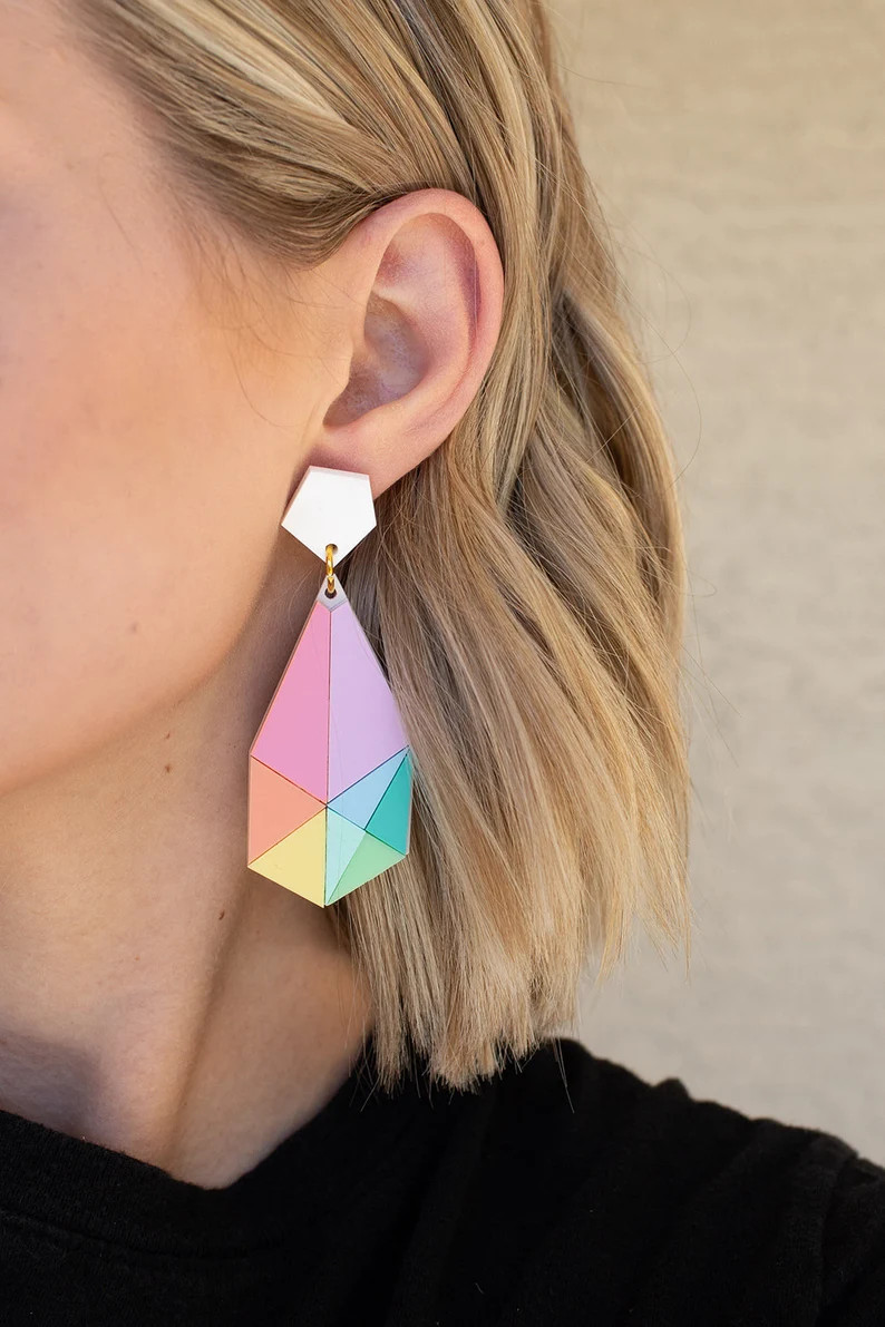 Geometric Pastel Statement Earrings - Etsy | Etsy (US)