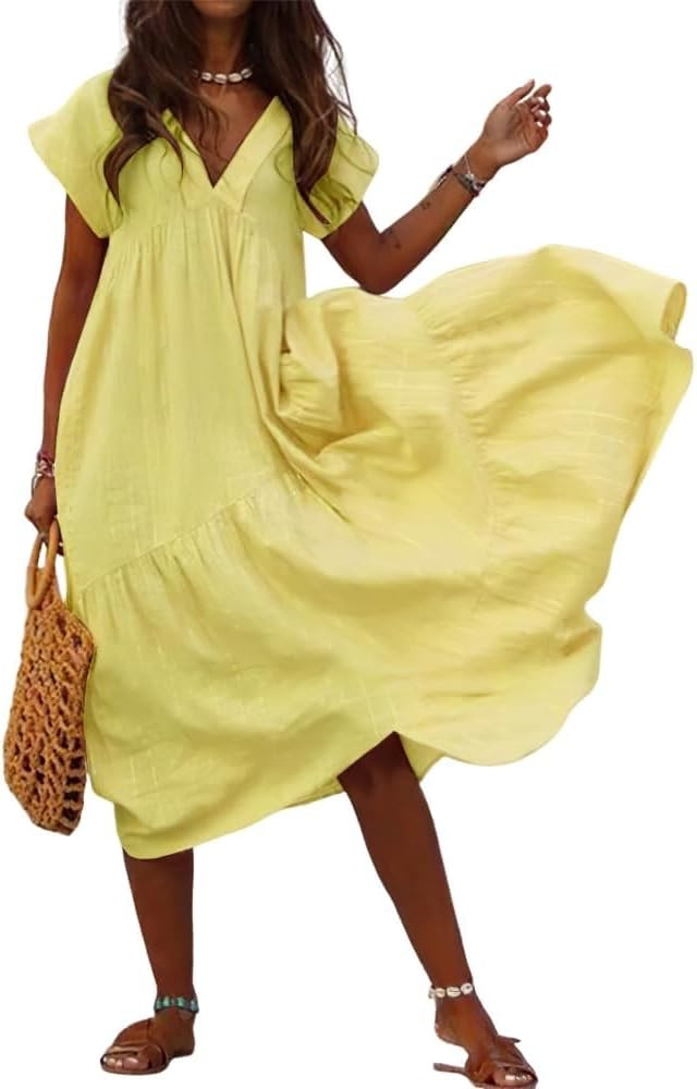 BIVENANT Womens Flowy Swing Beach Sundress Ruffle Short Sleeve Dress Boho Casual Plus Size Tiered... | Amazon (US)