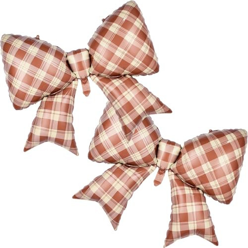 Giant Brown Plaid Bow Foil Balloons 38 Inch Dark Beige Buffalo Plaid Bowknot Helium Balloon for Girl Women Vintage Birthday,Baby Shower Bride Wedding Bachelorette Fall Party Decorations Supplie 2 Pcs | Amazon (US)